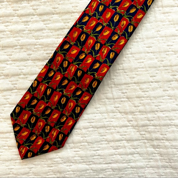 Ermenegildo Zegna Tulip Motif Tie Red Yellow Blue - Picture 4 of 7